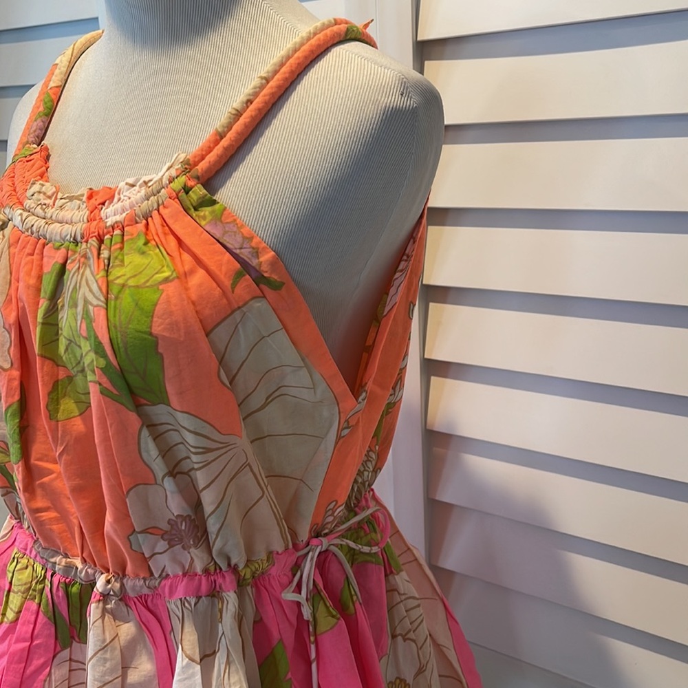 Farm Rio NWT Mixed Neon Garden Mini Dress with side adjustable drawstrings. - Picture 7 of 13